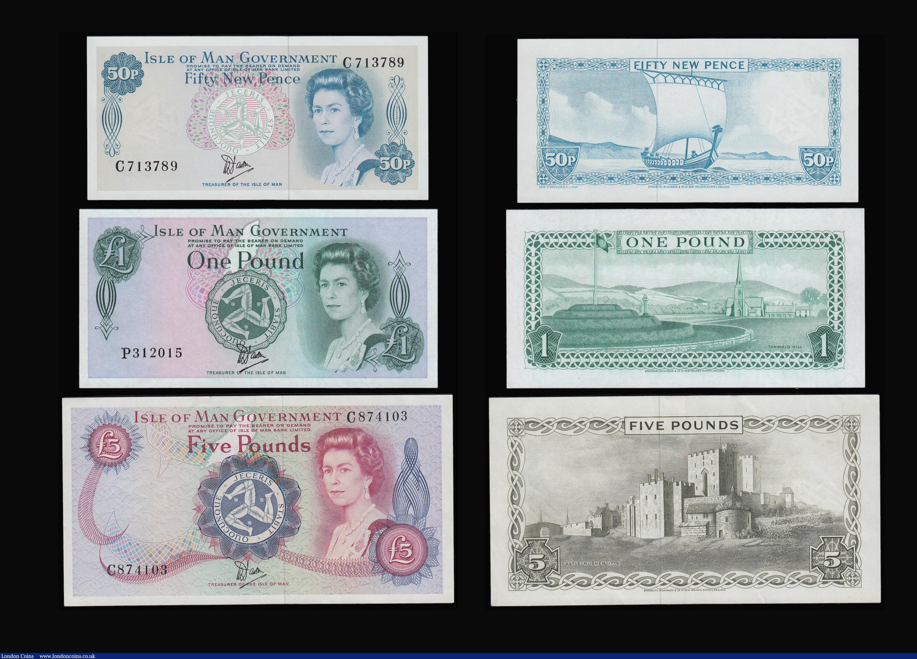 London Coins : A187 : Lot 335 : Isle of Man signed by Dawson (6) 50 Pounds Pick 39a Unc, 20 Pounds Pick 37a series 120019 Une, 10 Po...