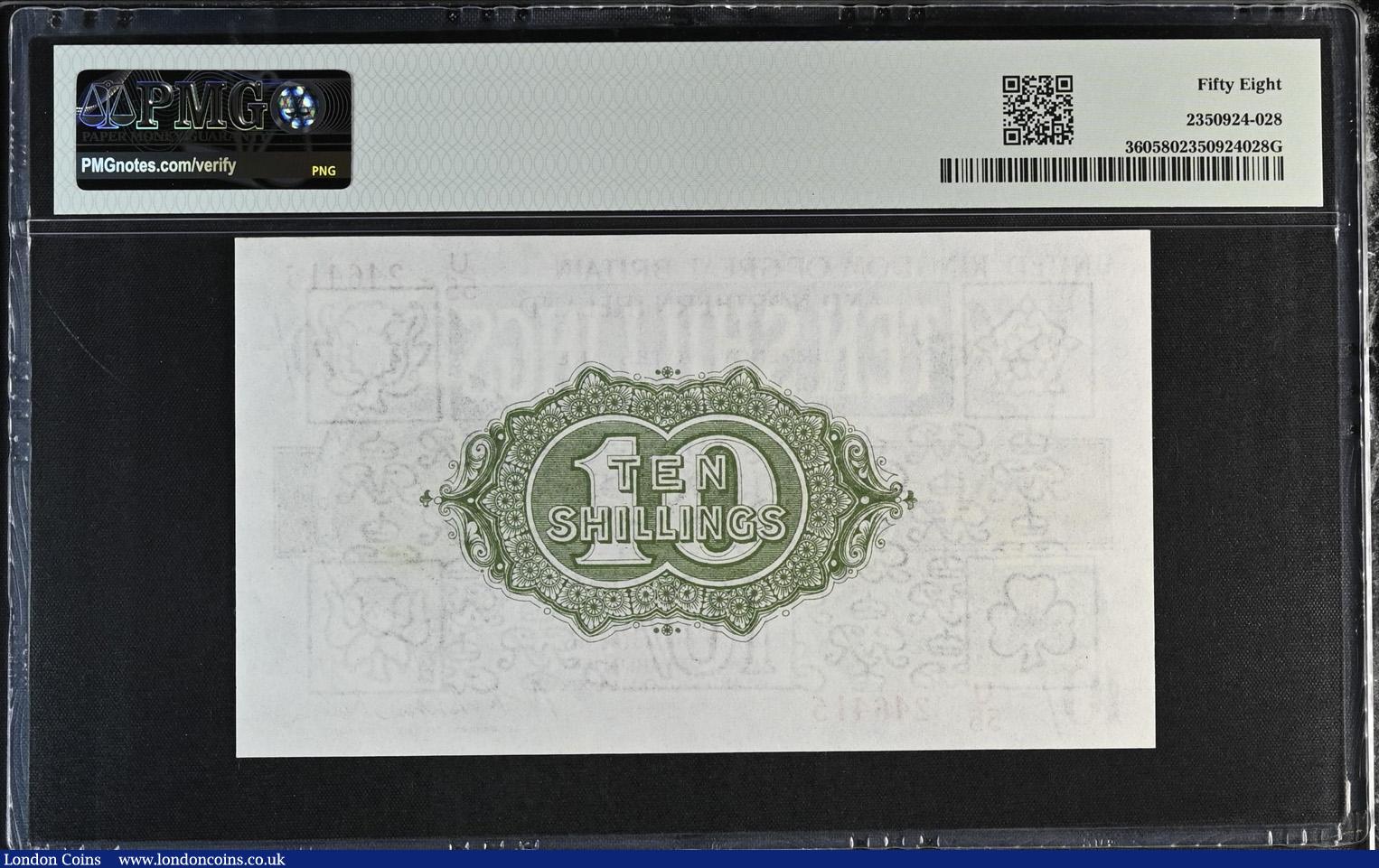 London Coins : A187 : Lot 35 : Ten Shillings Warren Fisher T33 issued 1927 series U/55 246415, Northern Ireland in title, PMG Choic...