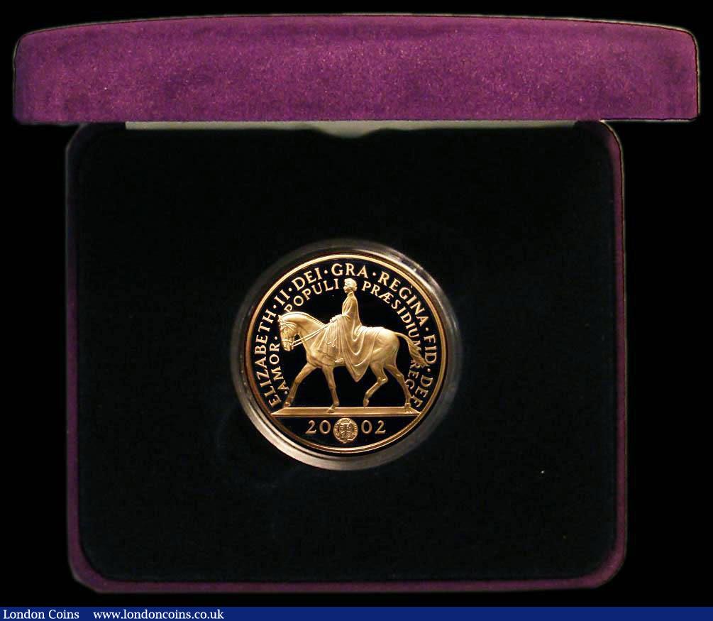 London Coins : A187 : Lot 588 : Five Pound Crown 2002 Queen Elizabeth II Golden Jubilee Gold Proof S.L10, the reverse with very ligh...