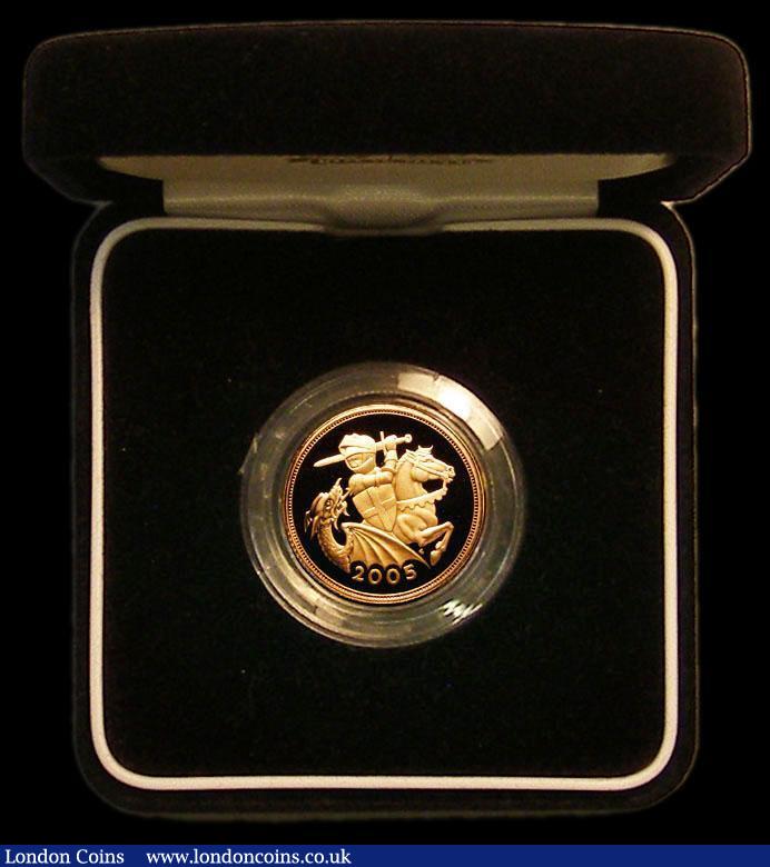 London Coins : A187 : Lot 752 : Sovereign 2005 Modern St. George Proof S.SC6, Marsh 551, FDC in the Royal Mint box of issue with cer...