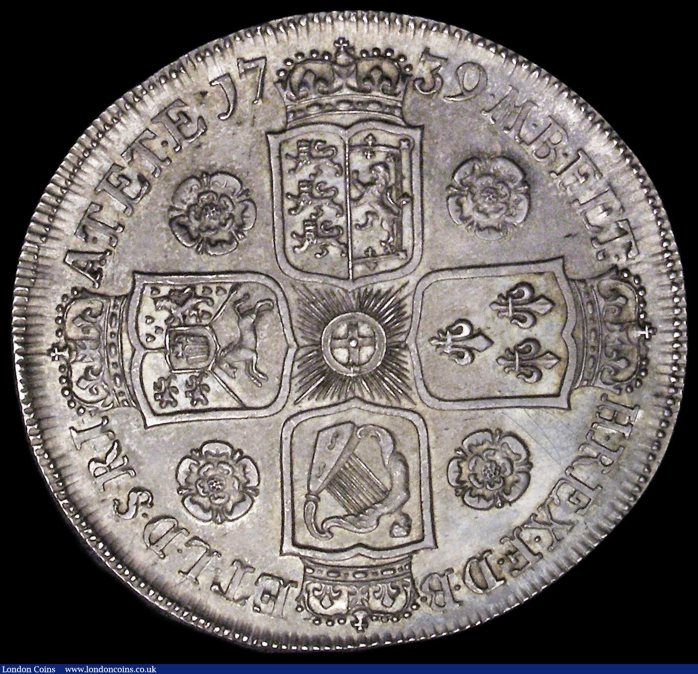 London Coins : A188 : Lot 1175 : Crown 1739 Roses, DVODECIMO edge, ESC 122, Bull 1665 EF with a scratch by the French shield