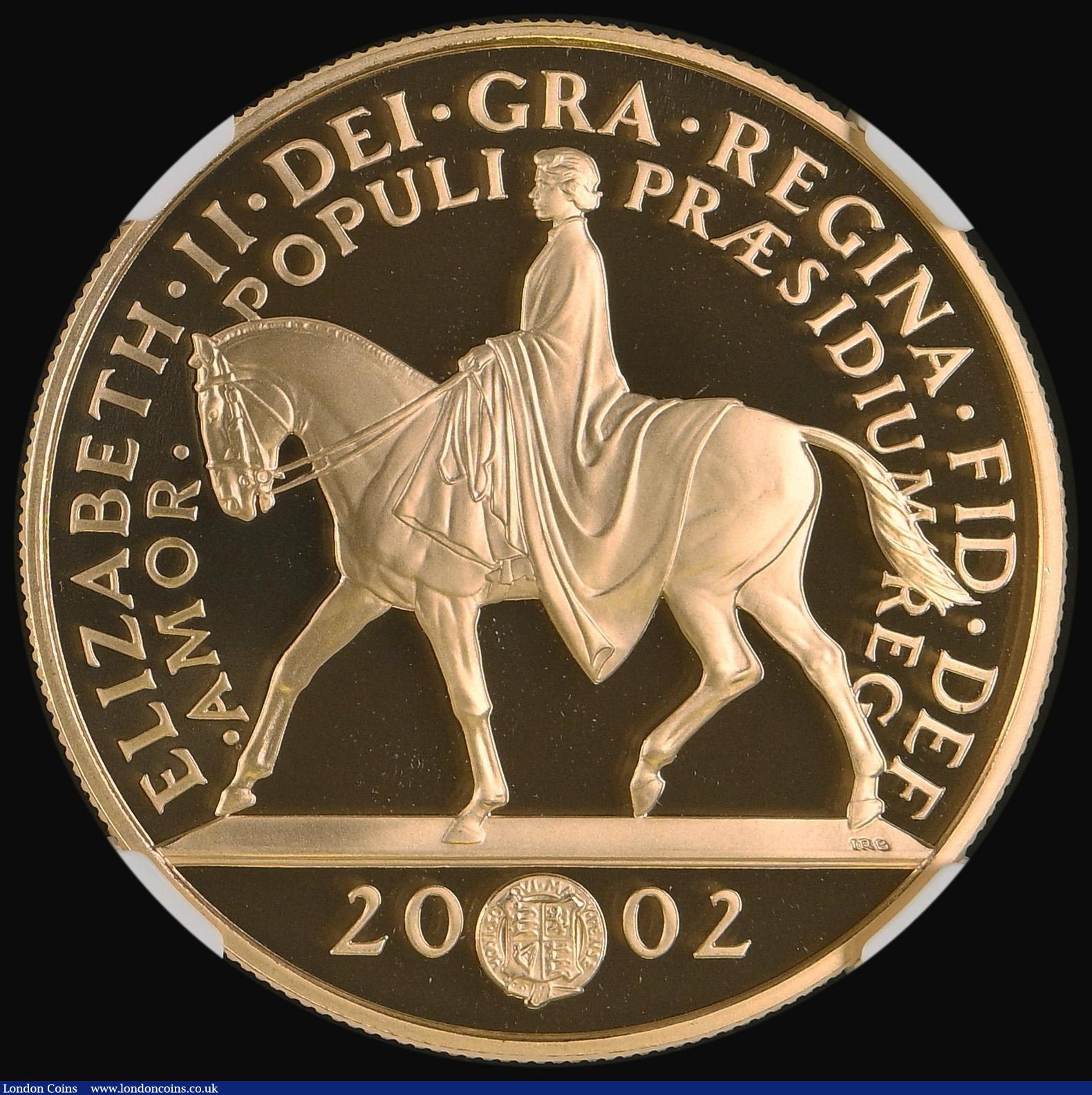London Coins : A188 : Lot 1243 : Five Pound Crown 2002 Queen Elizabeth II Golden Jubilee Gold Proof S.L10 in an NGC holder and graded...