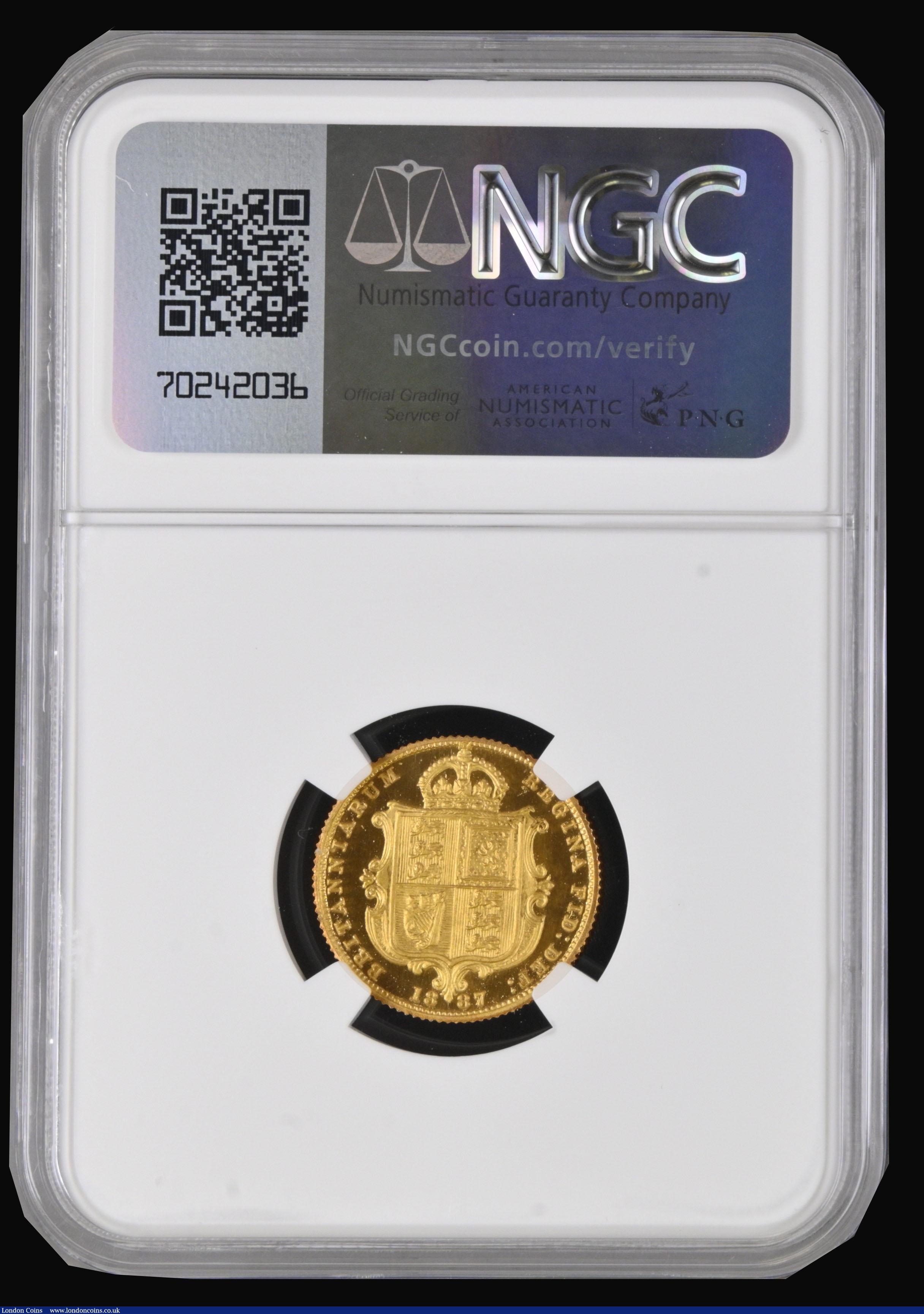 London Coins : A188 : Lot 1389 : Half Sovereign 1887 Jubilee Head Proof, Marsh 478G, S.3869. Beautiful mint frost to the bust and rev...