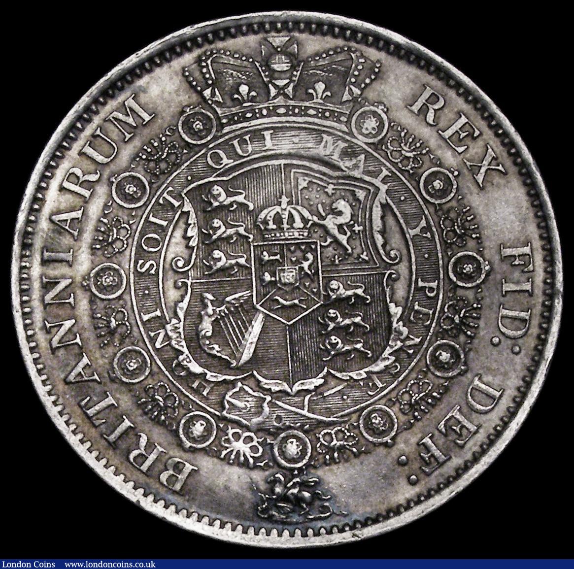 London Coins : A188 : Lot 1474 : Halfcrown 1817 Bull Head ESC 616, Bull 2090, About EF with touches of blue and gold toning in places