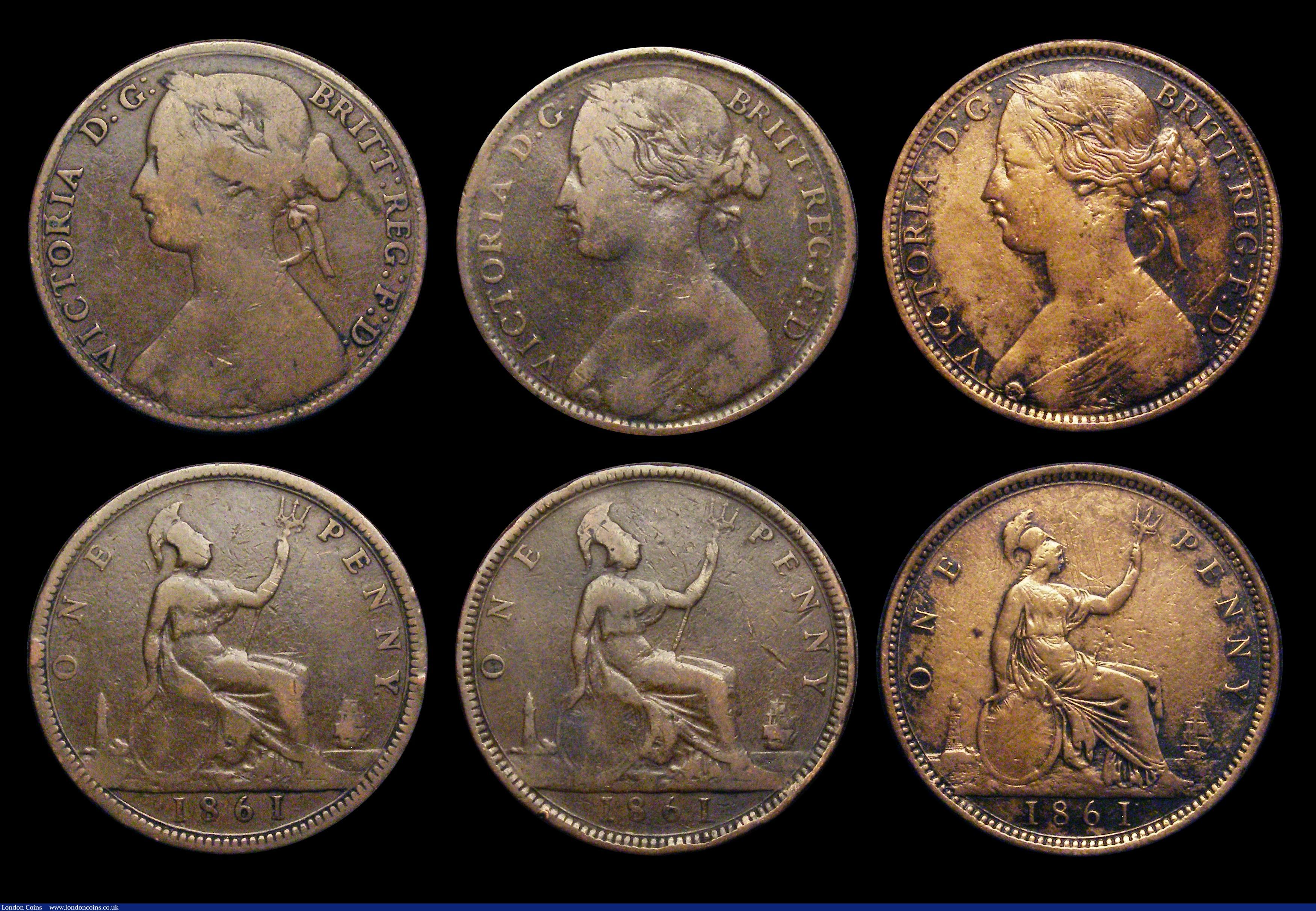 London Coins : A188 : Lot 1861 : Pennies (6) 1861 Freeman 22 dies 4+D (2), 1861 Freeman 25 dies 4+G, 1861 Freeman 33 dies 6+G (3) VG ...