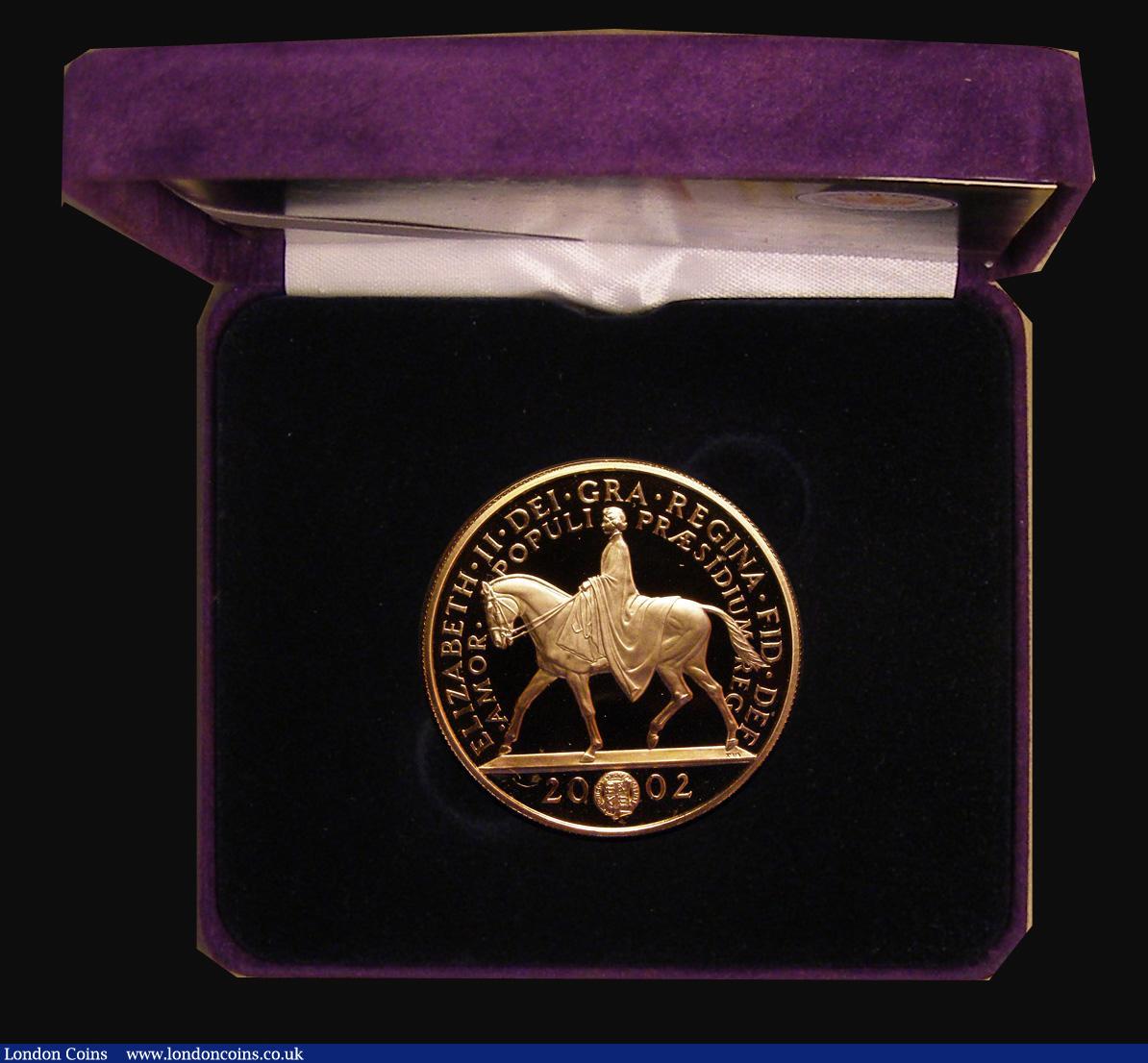 London Coins : A188 : Lot 306 : Five Pound Crown 2002 Golden Jubilee Gold Proof FDC cased as issued with certificate (the odd fleck ...