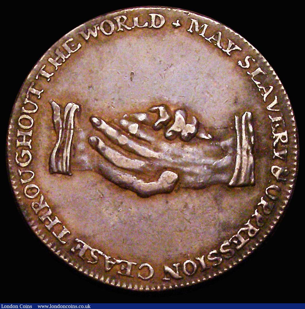 London Coins : A188 : Lot 524 : Slave Token Middlesex, undated, 'AM I NOT A MAN AND A BROTHER' Kneeling slave with clasped...