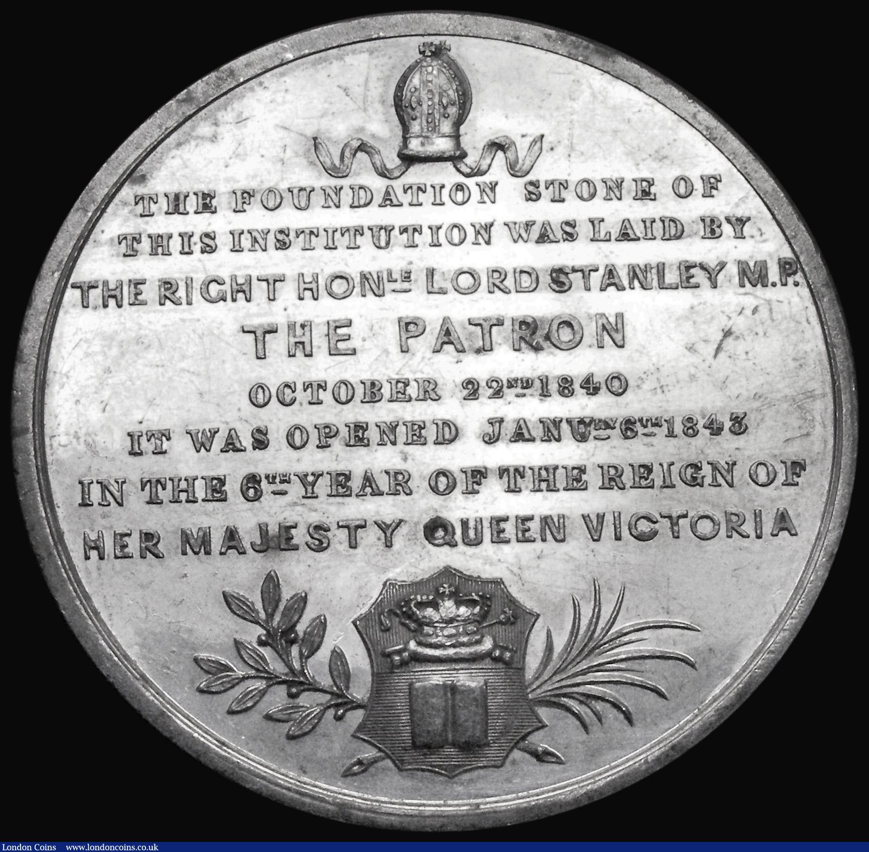 London Coins : A188 : Lot 602 : Opening of Liverpool Collegiate Institution 1843 53mm diameter in White Metal by T. Ottley, Obverse:...