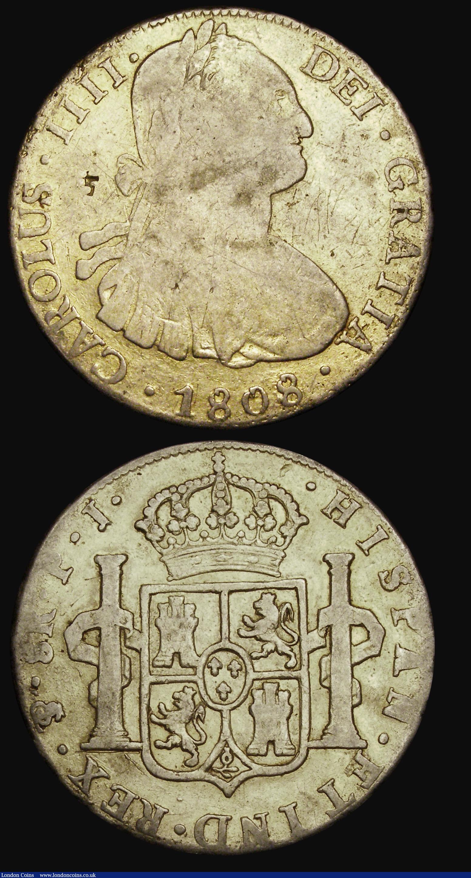 London Coins : A188 : Lot 742 : Bolivia Eight Reales (2) 1795 PTS PR KM#73 About Fine, scratches with uneven tone, 1808 PTS PJ KM#73...
