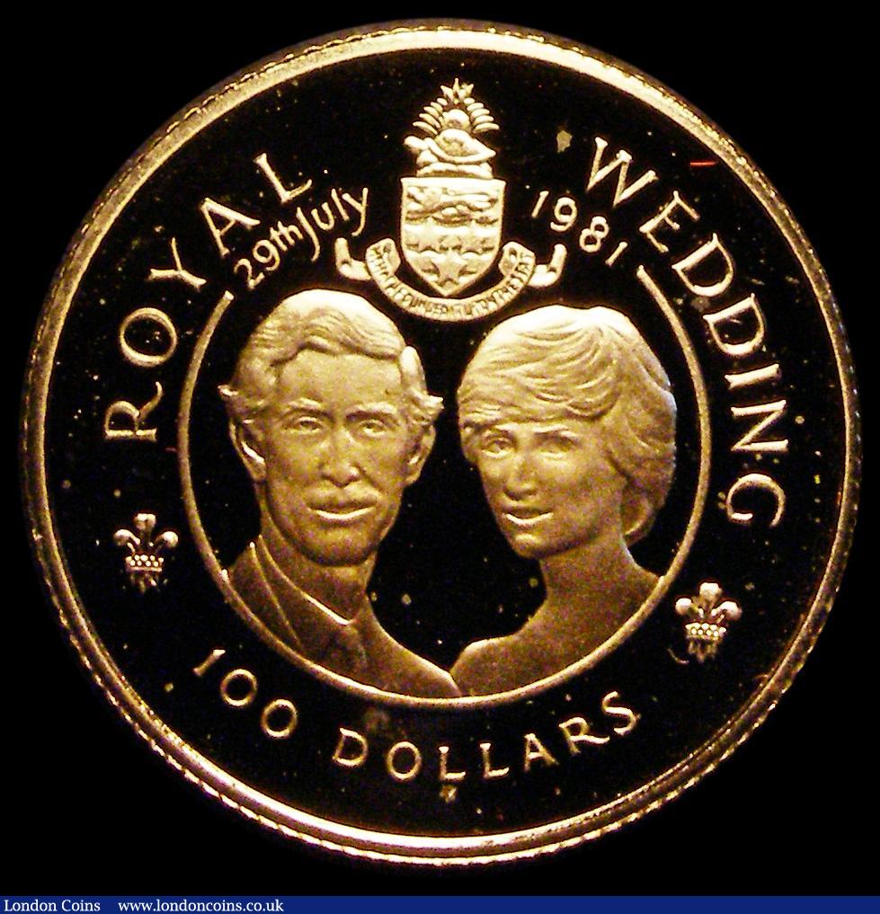 London Coins : A188 : Lot 764 : Cayman Islands $100 Gold 1981 Royal Wedding of Prince Charles and Lady Diana Spencer Gold Proof KM#6...