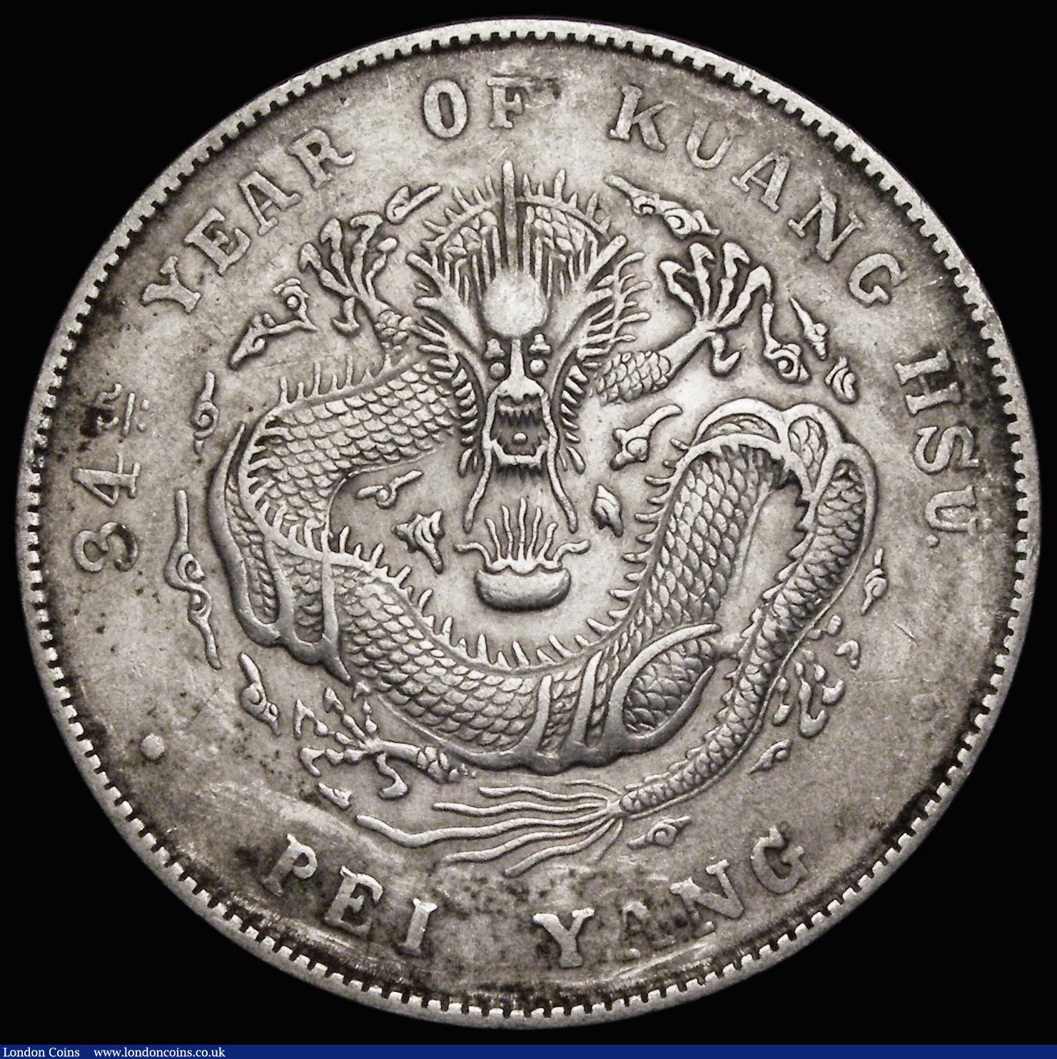 London Coins : A188 : Lot 766 : China - Chihli Province Dollar Year 34 (1908), long central spine to tail, 26.77 grammes, Y#73.2, Fi...