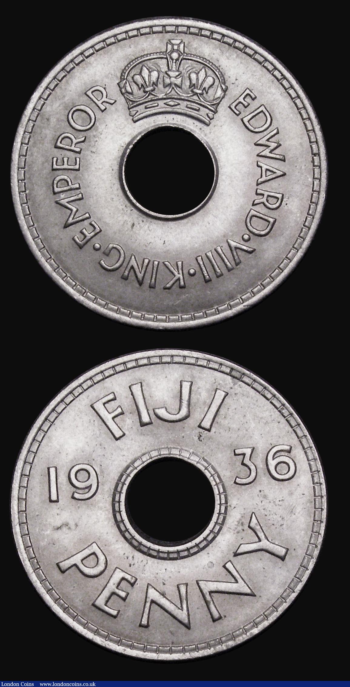 London Coins : A188 : Lot 787 : Fiji Penny 1936 Edward VIII KM#6 A/UNC with a few small spots, New Guinea Penny 1936 Edward VIII KM#...