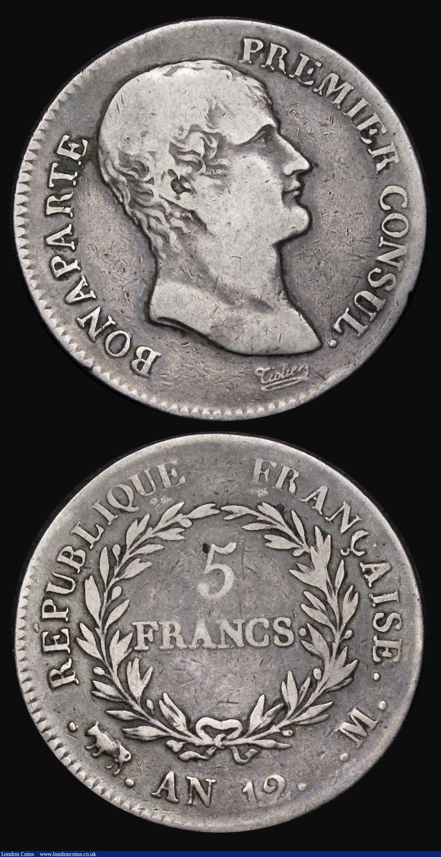 London Coins : A188 : Lot 789 : France (2) Five Francs An 12M Toulouse Mint, KM#660.8 VG, 1811B KM#694.2 Near Fine