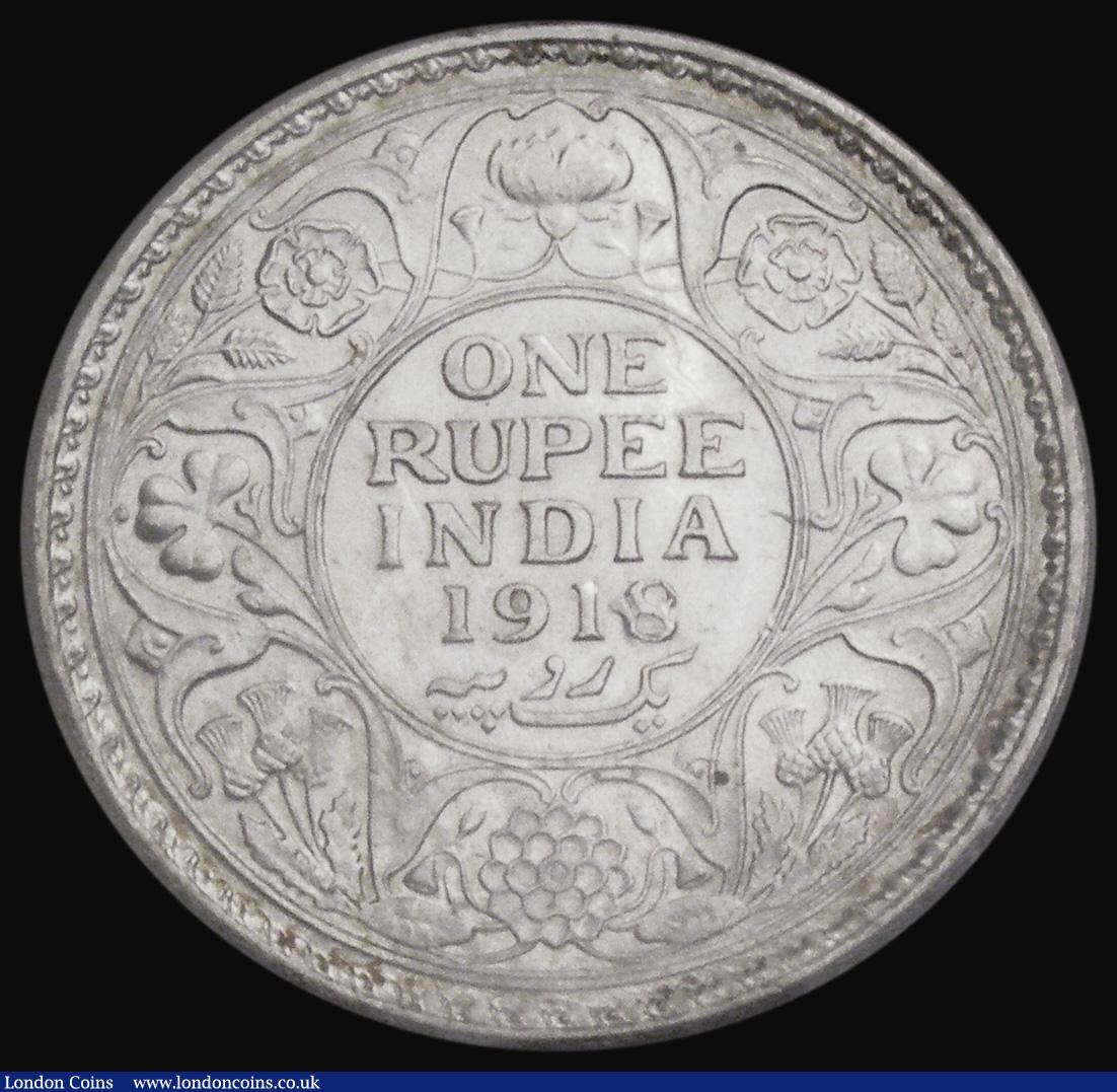 London Coins : A188 : Lot 854 : India One Rupee 1918 Calcutta Mint KM#524 in an NNC holder and graded MS65