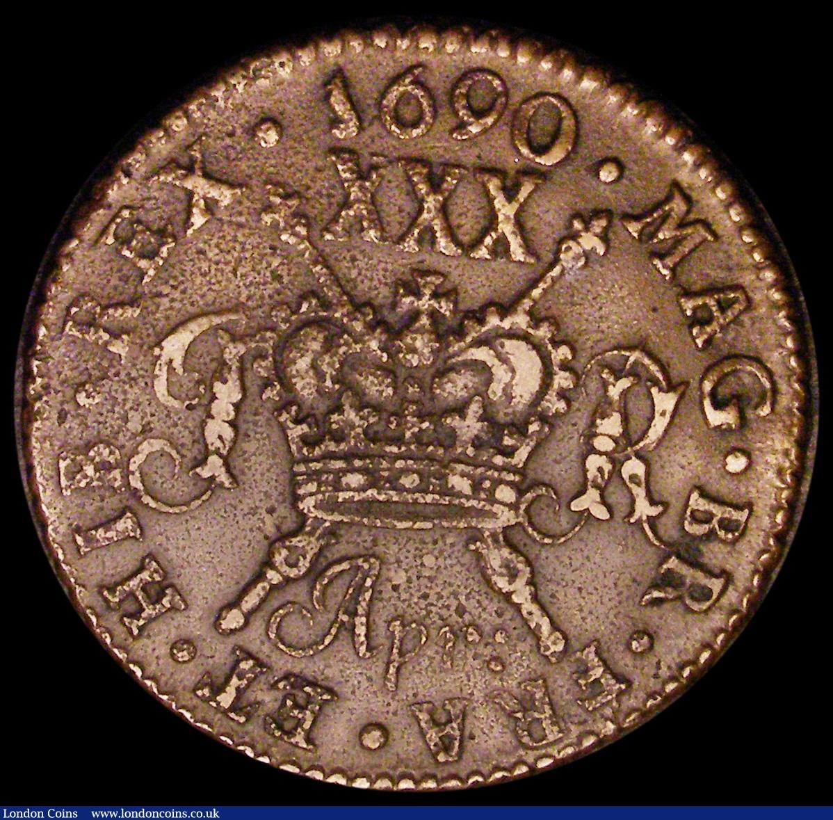 London Coins : A188 : Lot 875 : Ireland Gunmoney Halfcrown 1690 Apr: Large Size, Timmins TB30L-1B, S.6579N, 14.35 grammes, GVF on a ...