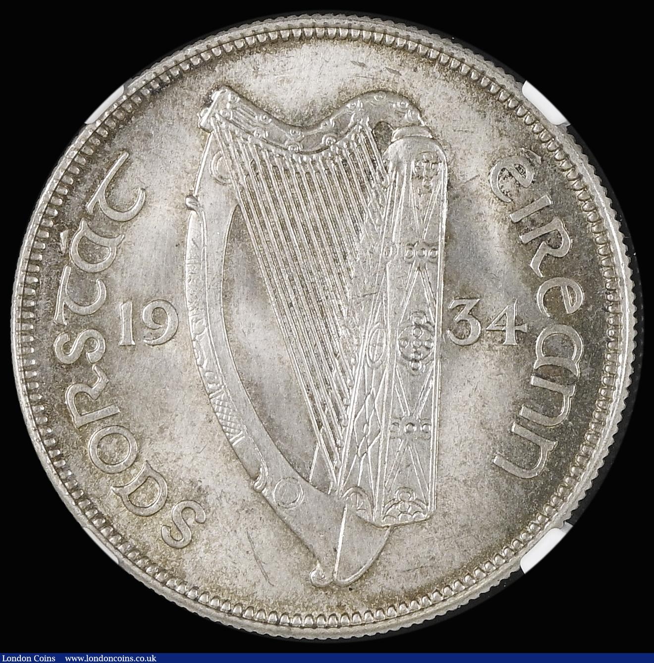 London Coins : A188 : Lot 879 : Ireland Halfcrown 1934 S.6625 NGC MS63 and seldom offered in this choice grade