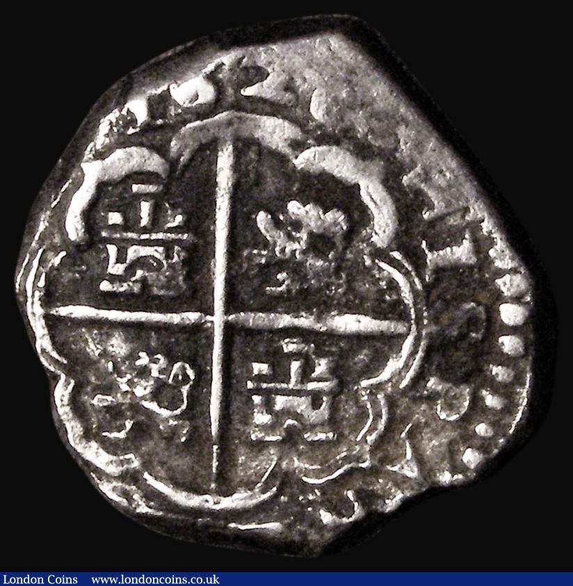London Coins : A188 : Lot 943 : Spain Two Reales Cob 1628 (last digit unclear) MD V, 6.02 grammes, Fine with partial legend visible,...