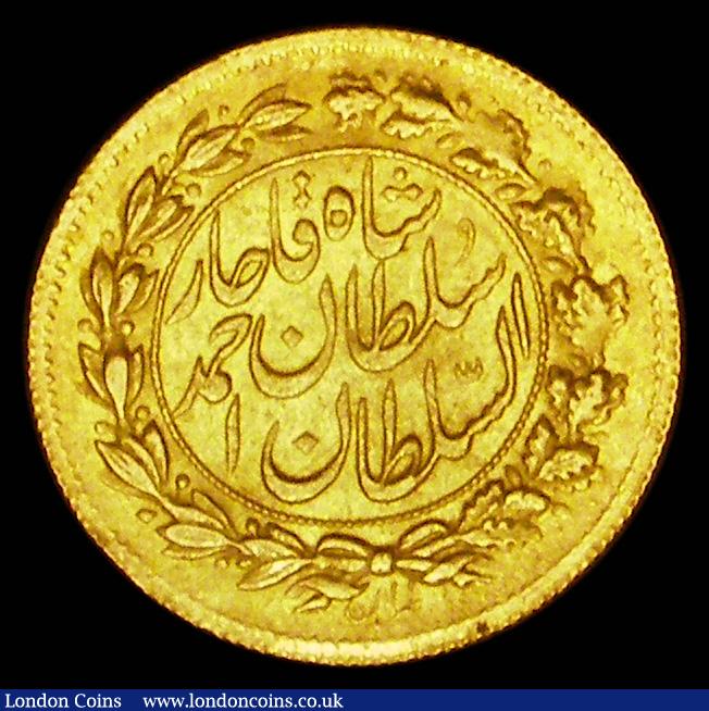 London Coins : A189 : Lot 1027 : Iran 5000 Dinars gold (Half Toman)  AH1328 KM#1067 About VF