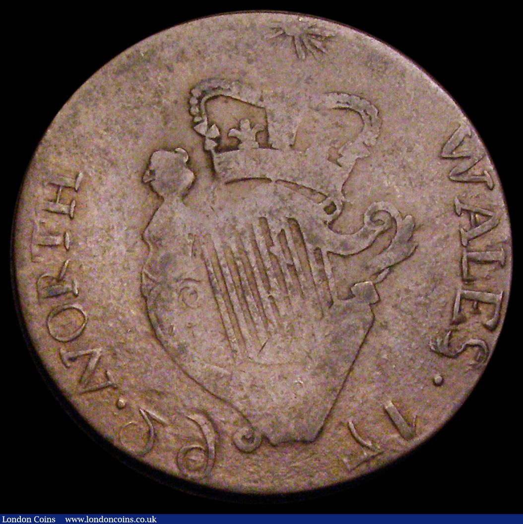 London Coins : A189 : Lot 1043 : Ireland Halfpenny Evasion 1792 Obverse: Bust left, PAYABLE AT W.WILLIAMS, Reverse: Crowned Harp, NOR...