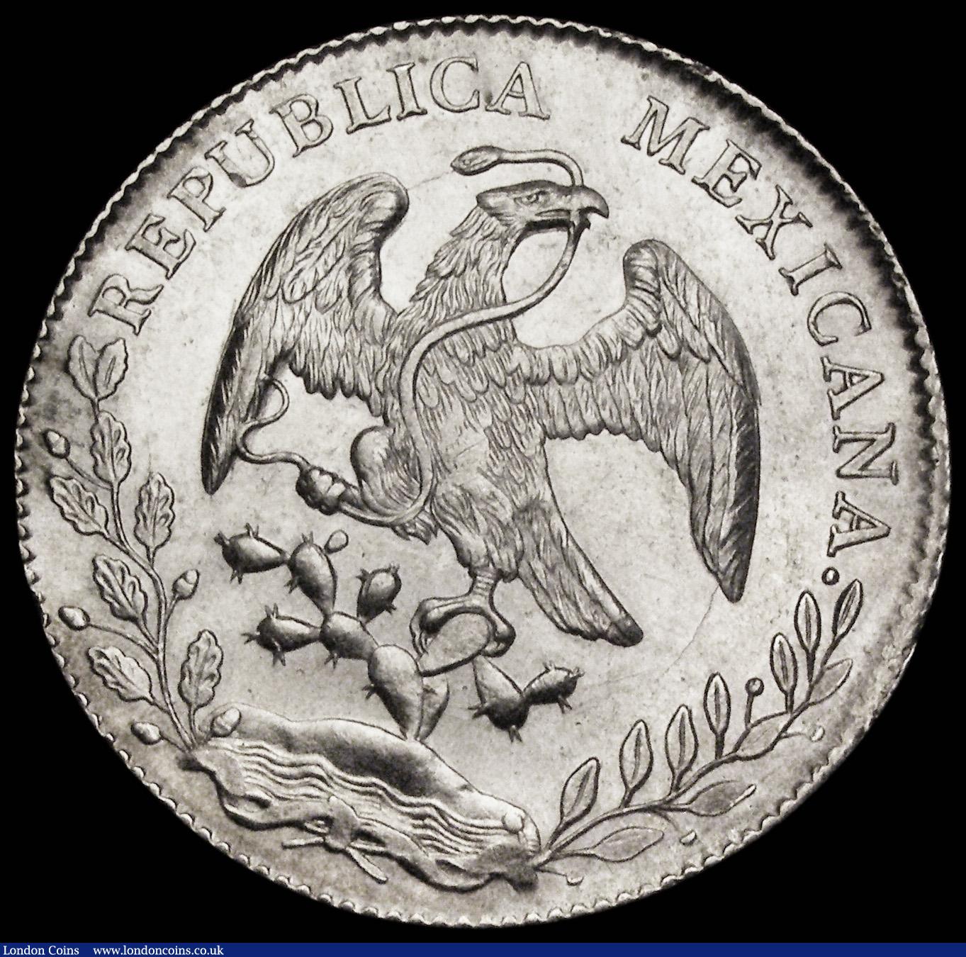 London Coins : A189 : Lot 1083 : Mexico Eight Reales 1896 Zacatecas Zs FZ KM#377.13 UNC and lustrous with minor cabinet friction