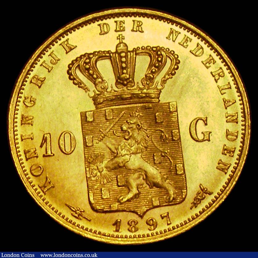 London Coins : A189 : Lot 1095 : Netherlands Ten Gulden Gold 1897 KM#118 Lustrous UNC with some contact marks