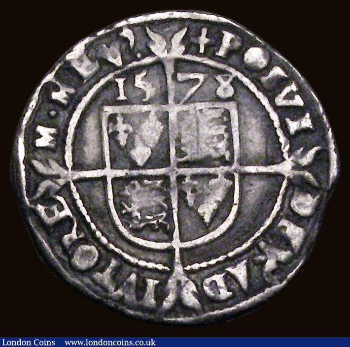London Coins : A189 : Lot 1338 : Threepence Elizabeth I Fifth Issue, 1578 8 over 7, mintmark Greek Cross, S.2573, 1.48 grammes, Bold ...