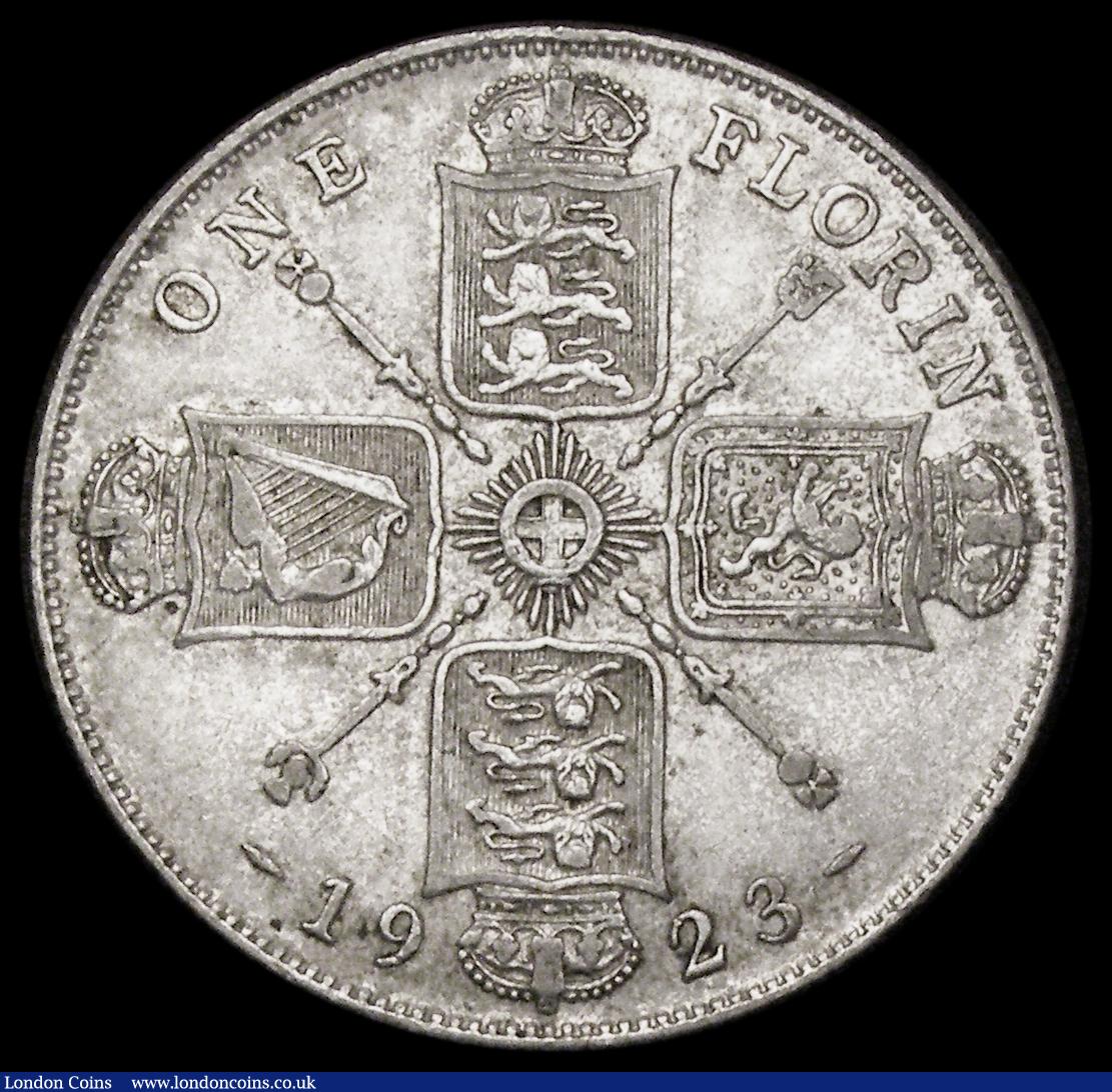 London Coins : A189 : Lot 1562 : Florin 1923 ESC 942, Bull 3774, Davies 1752 dies 2E the last use of the 'sterling' head, G...