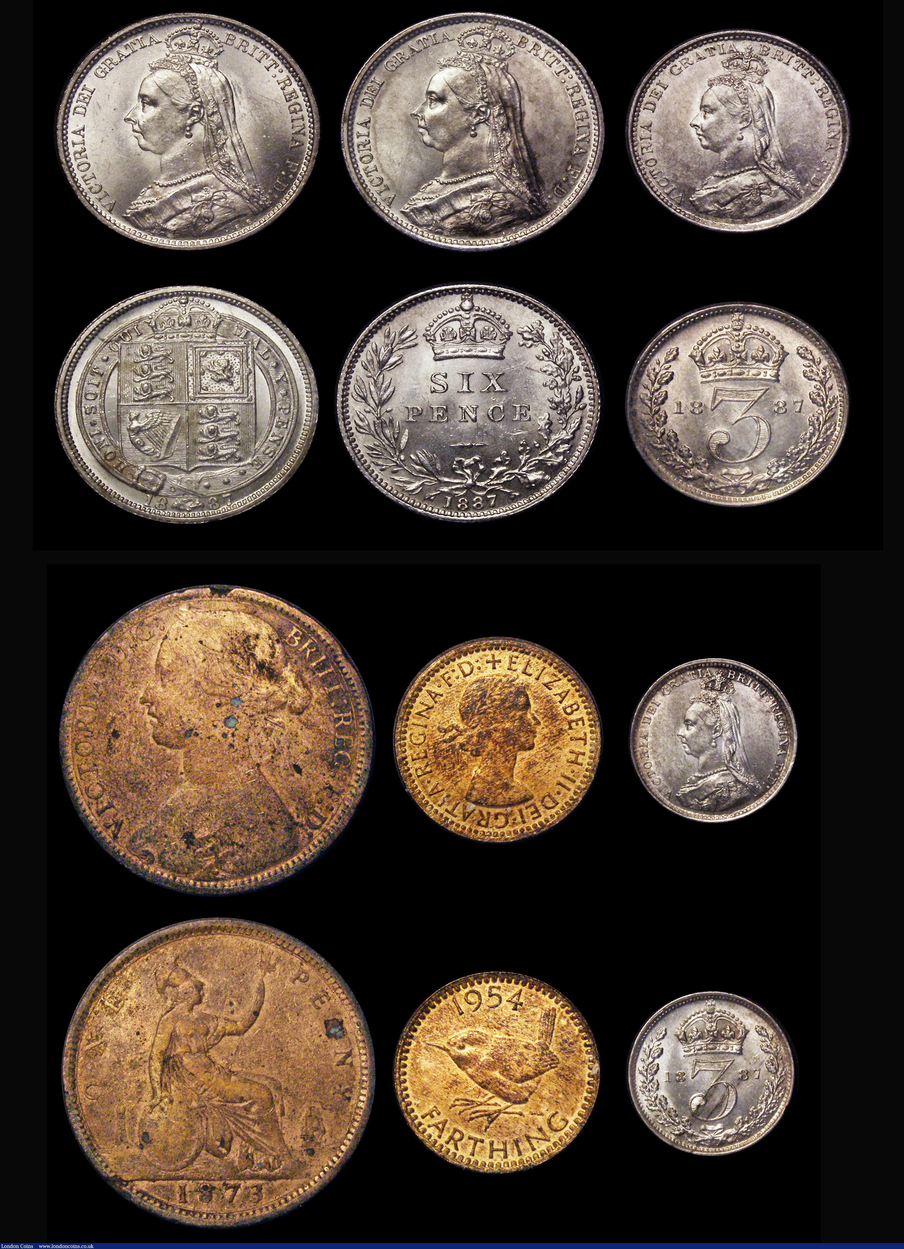 London Coins : A189 : Lot 2296 : Florin to Farthing (12) comprising Florin 1887 Jubilee Head About EF, Shillings (2) 1887 Jubilee Hea...