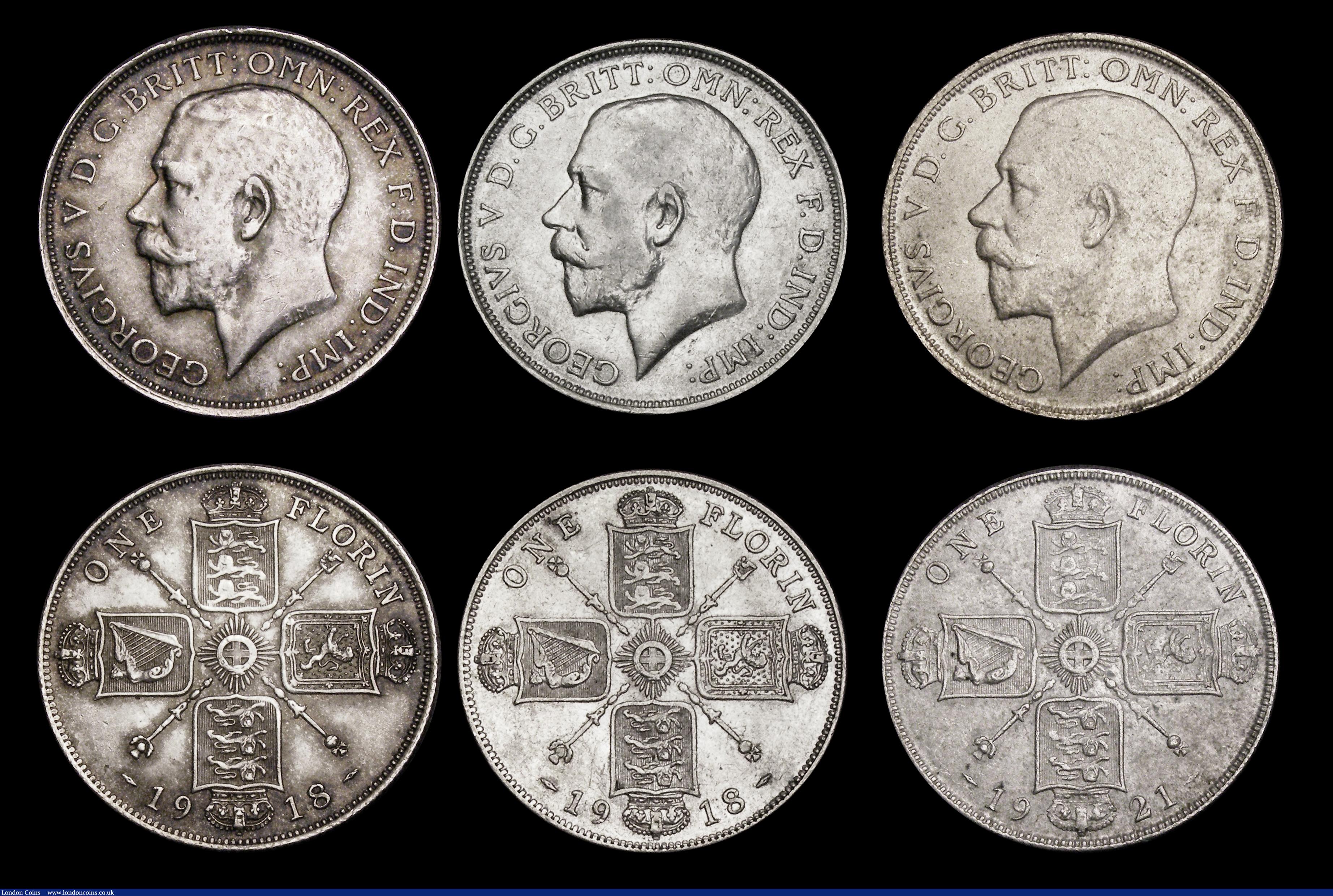 London Coins : A189 : Lot 2303 : Florins (6) 1895 Obverse: First I of VICTORIA points to a space, Reverse: Left leg of H in SHILLINGS...