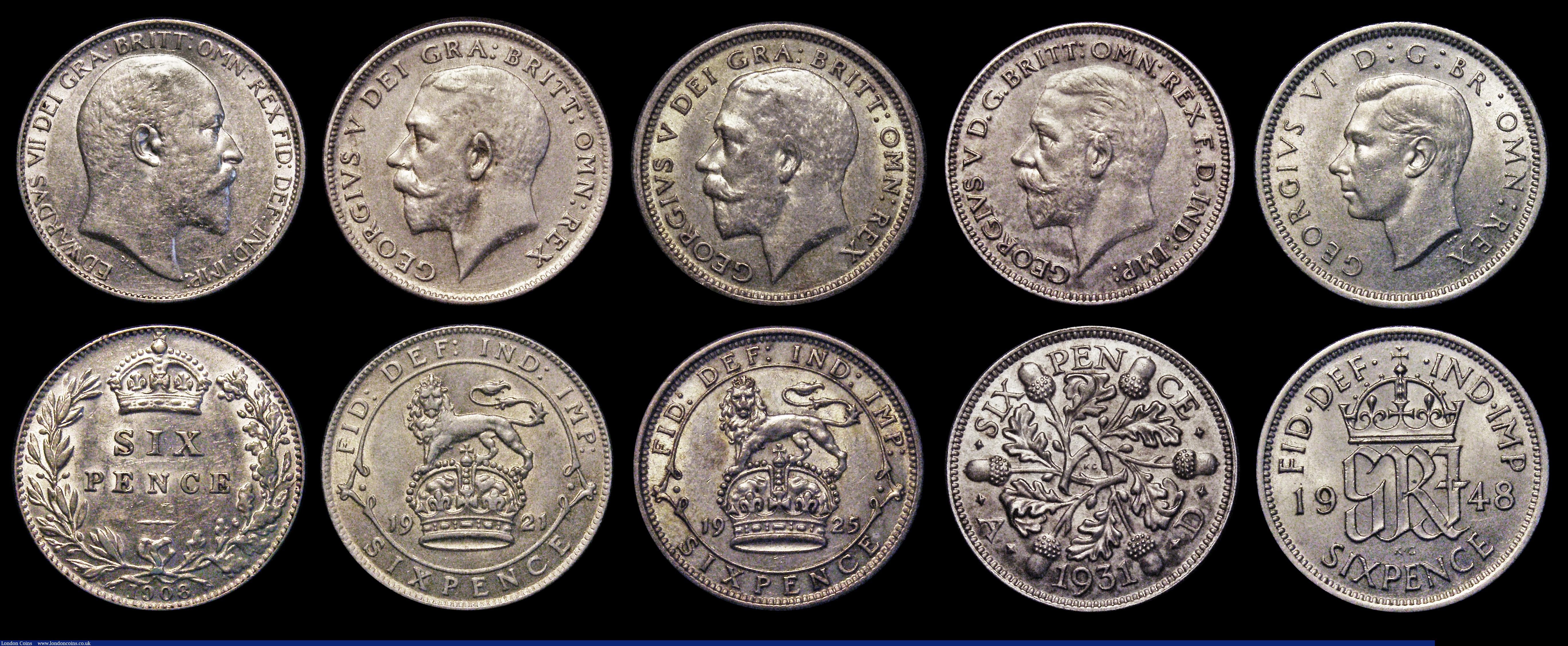 London Coins : A189 : Lot 2421 : Sixpences (10) 1887 Jubilee Head, Withdrawn type GEF and attractively toned, 1887 Jubilee Head, Revi...