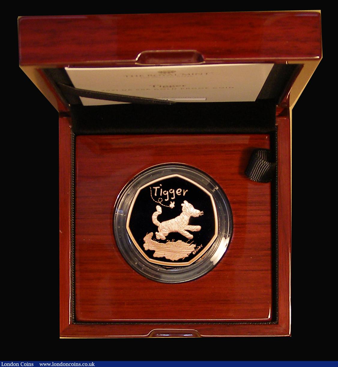 London Coins : A189 : Lot 335 : Fifty Pence 2021 Winnie the Pooh - Tigger S.H102 Gold Proof FDC in the Royal Mint box of issue with ...