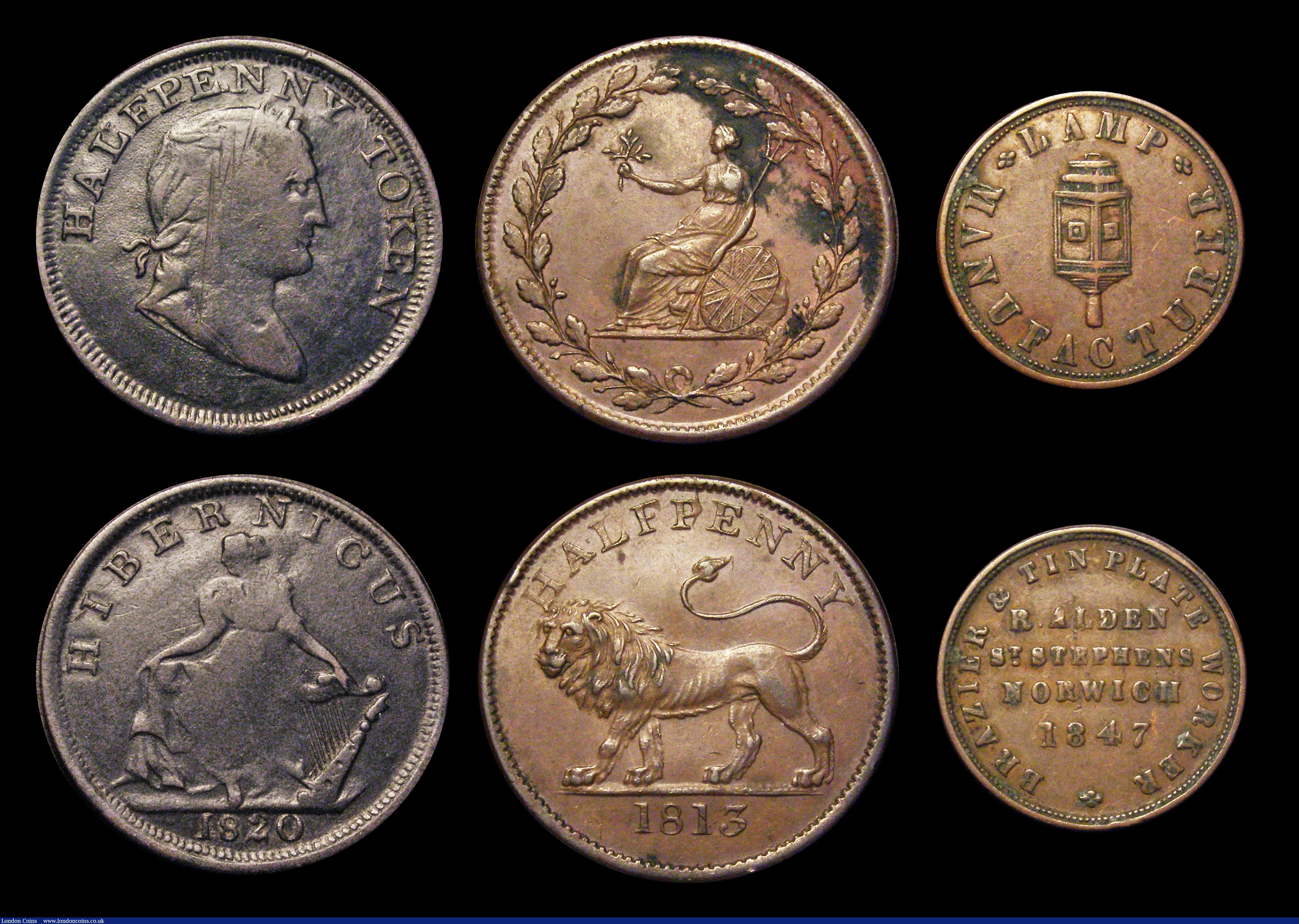 London Coins : A189 : Lot 672 : Halfpennies and Farthing 19th Century (7) comprising Halfpennies (6) Middlesex undated Obverse: Swan...