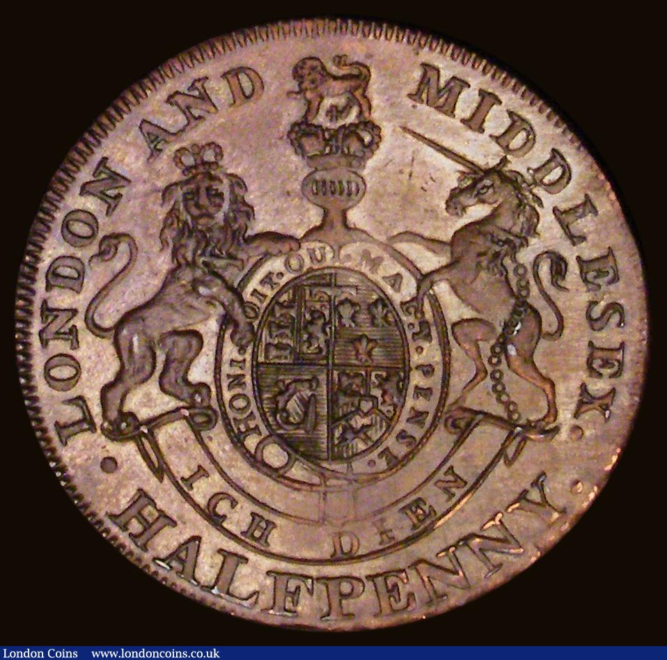 London Coins : A189 : Lot 676 : Halfpenny 18th Century Middlesex National Series, undated, Obverse: Three-quarter bust of the Prince...