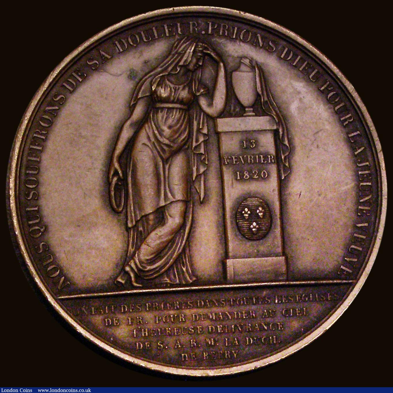 London Coins : A189 : Lot 767 : France, Death of Charles Ferdinand, 1820, Obverse: Bust of The Duchess of Berry left, C.F. DUCH DE B...