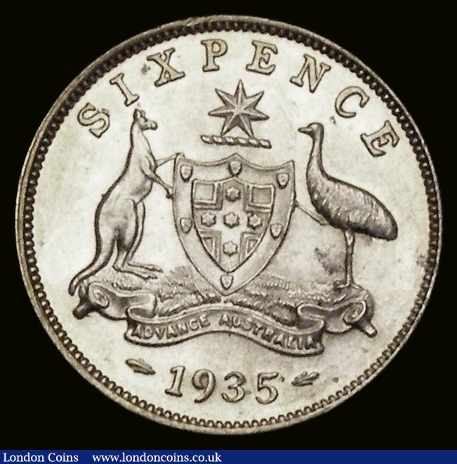 London Coins : A189 : Lot 883 : Australia Sixpence 1935 KM#25 GEF/UNC and lustrous, the obverse with a contact marks on the crown ba...