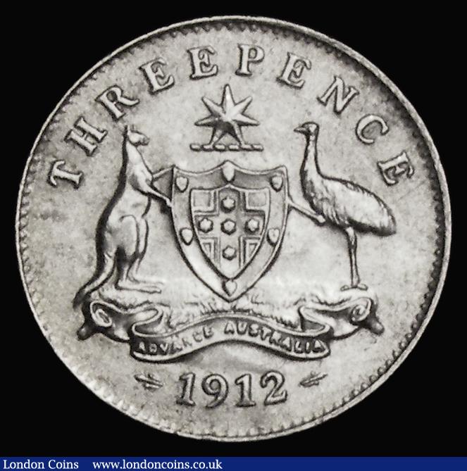 London Coins : A189 : Lot 889 : Australia Threepence 1912 KM#24 A/UNC, all diamonds and pearls are visible on the crown band, Rare i...