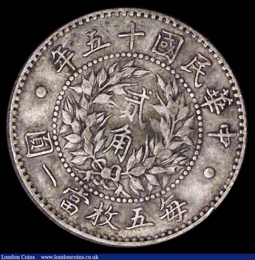 London Coins : A189 : Lot 921 : China - Republic 20 Cents Year 15 (1926) Unadopted design of the National Emblem KM#335 Fine, a rare...