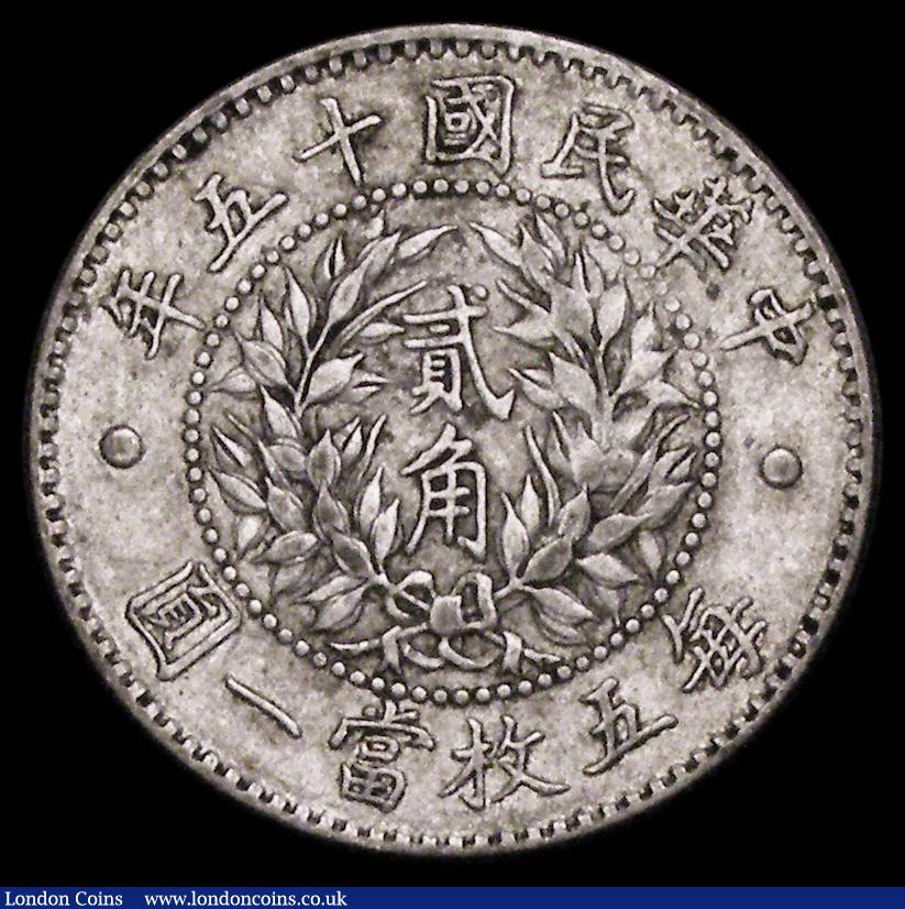 London Coins : A189 : Lot 922 : China - Republic 20 Cents Year 15 (1926) Unadopted design of the National Emblem KM#335 Fine/Good Fi...
