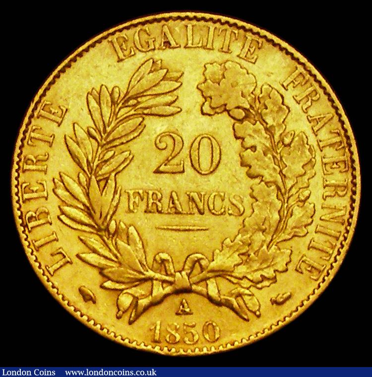 London Coins : A189 : Lot 950 : France 20 Francs Gold 1850A Paris Mint, KM#762 VF, a short issue spanning just three years