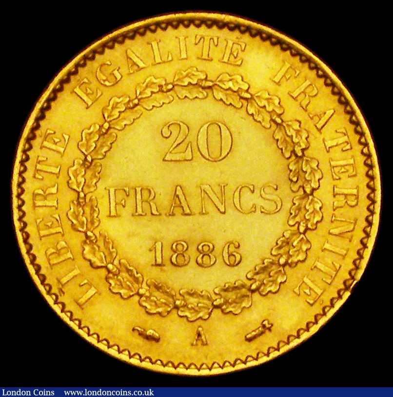 London Coins : A189 : Lot 953 : France 20 Francs Gold 1886A Paris Mint KM#825 GVF/EF with an edge nick