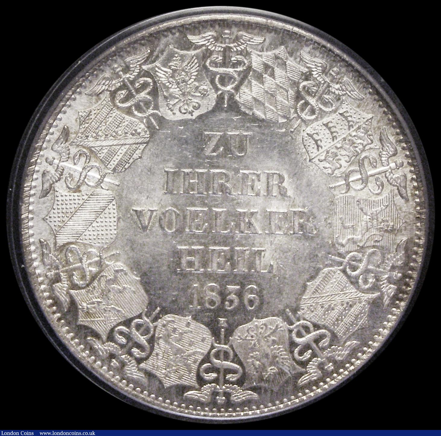 London Coins : A189 : Lot 975 : German States - Baden Kronenthaler 1836 Customs Union of the 10 states KM#206 in a PCGS holder and g...