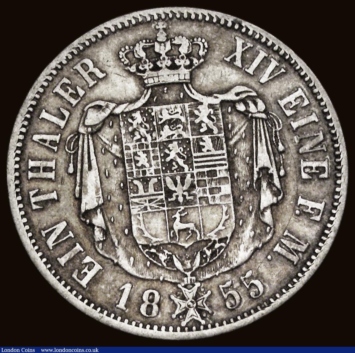 London Coins : A189 : Lot 979 : German States - Brunswick-Wolfenb&uuml;ttel Thaler 1855B KM#1146 Fine, toned, scarce with a mintage ...