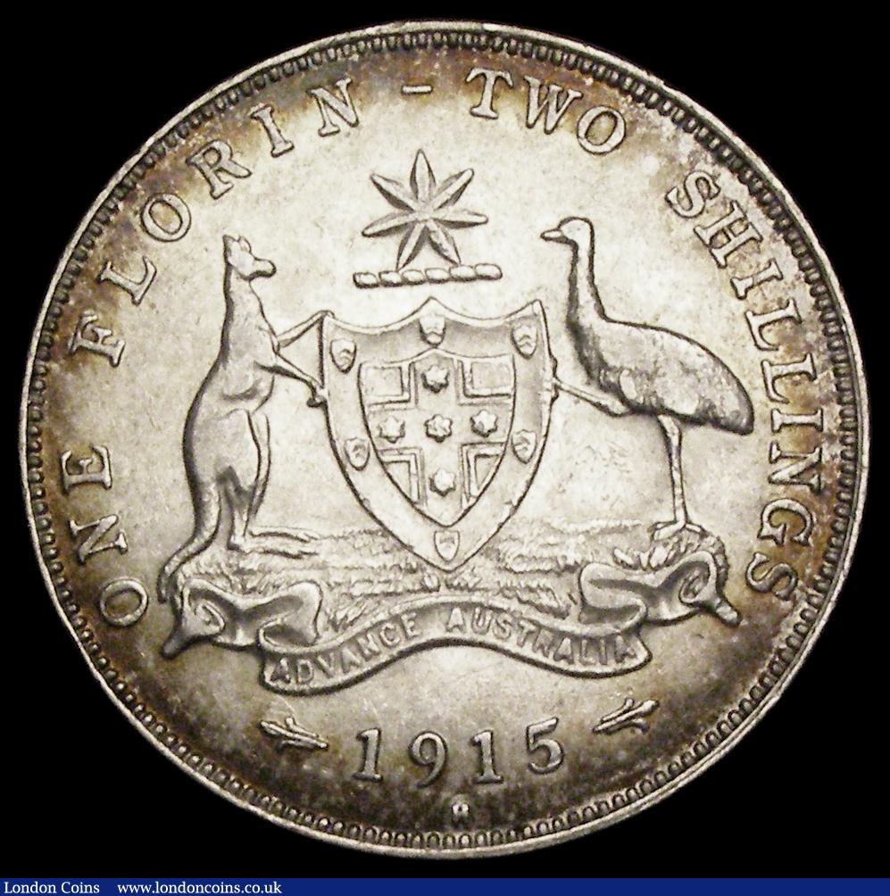 London Coins : A190 : Lot 1145 : Australia Florin 1915H VF (6 pearls show) the reverse better, the obverse once cleaned