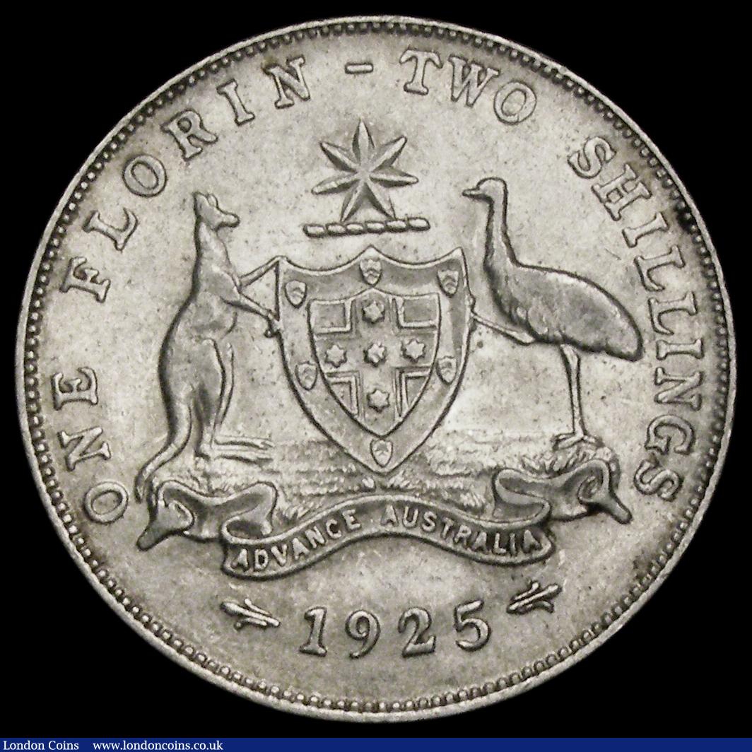 London Coins : A190 : Lot 1146 : Australia Florin 1925 KM#27 VF with some brown-orange toning or stains below the bust