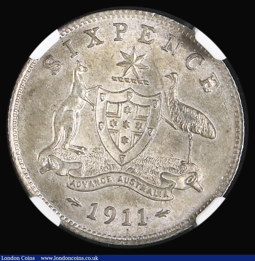 London Coins : A190 : Lot 1153 : Australia Sixpence 1911 KM#25 UNC and lustrous and graded MS63 by NGC