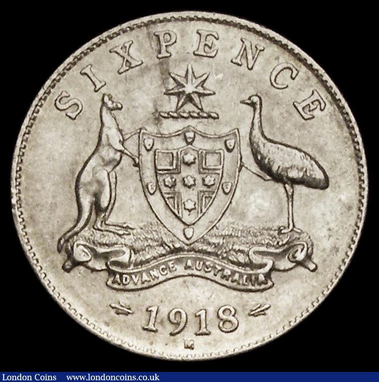 London Coins : A190 : Lot 1154 : Australia Sixpence 1918M KM#25 NEF the key date in the series