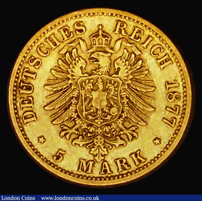 London Coins : A190 : Lot 1257 : German States - Prussia 5 Marks 1877A Gold Wilhelm I Berlin Mint KM 507 VF 
