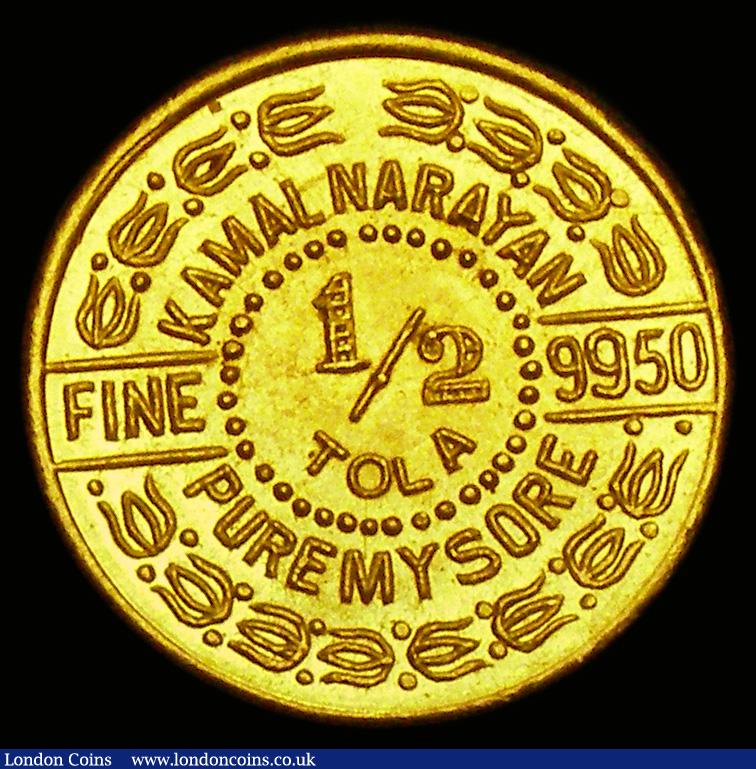 London Coins : A190 : Lot 1295 : India 1/2 Tola Mysore - Kamal Narayam Gold 5.83 grams about as struck