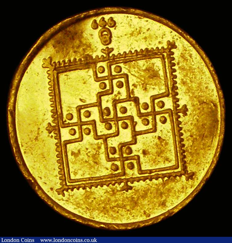 London Coins : A190 : Lot 1301 : India Ganpati gold token (5 grams, 19mm diameter) VF on an uneven (slightly bent) flan, Lord Ganesha...