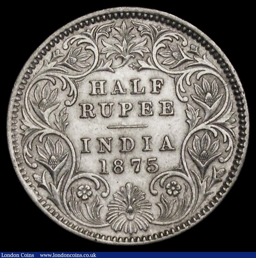 London Coins : A190 : Lot 1304 : India Half Rupee 1875 Calcutta, Flat top 1 in date, Reverse I, KM#472 VF/NEF, scarce in all grades
